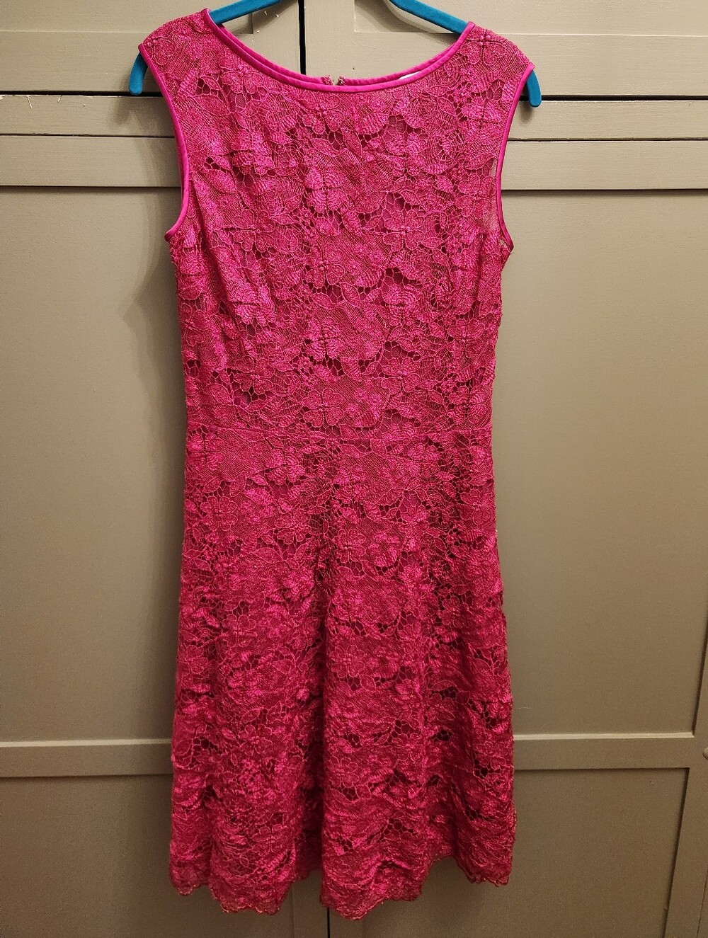 Rickie Freeman For Teri Jon Sleeveless Fuchsia Pink Lace A-Line Dress